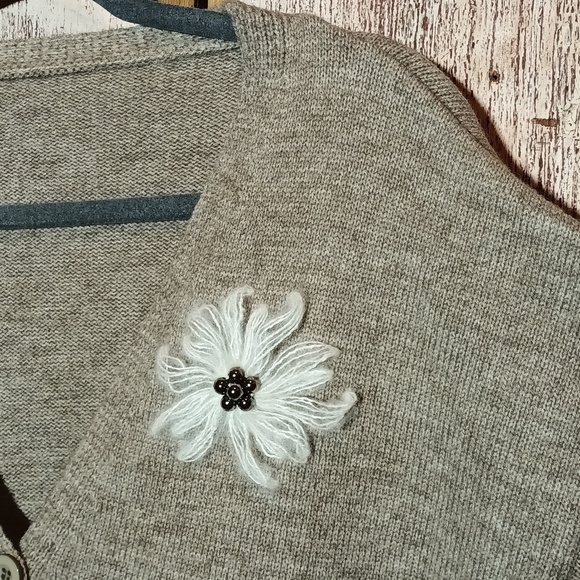 Tan Soft cottage core feminine 3D flower marbled v-neck oversized cardigan sw… - Picture 2 of 6